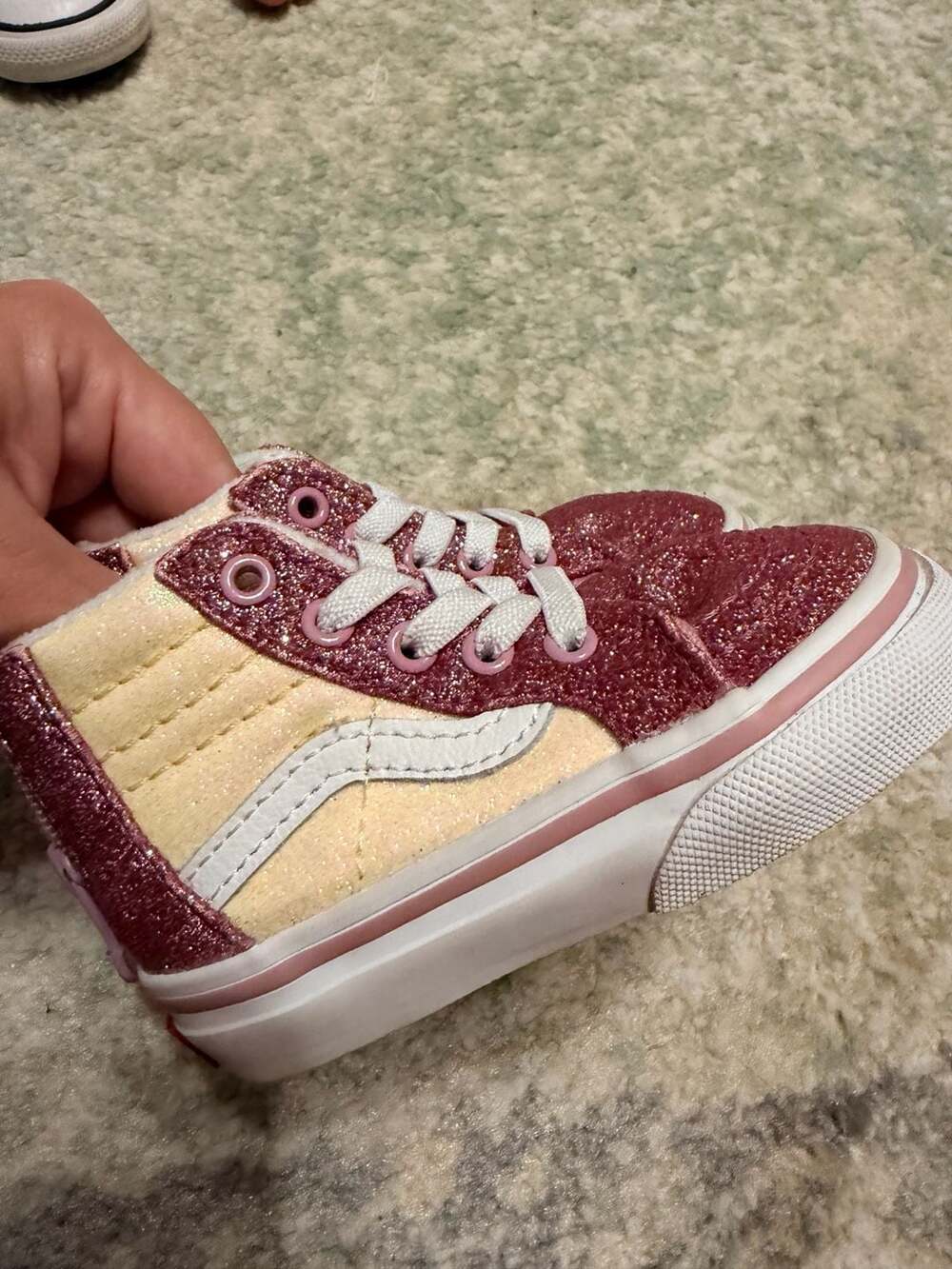 Vans Sk8-Hi Zip Size 4 Toddler Pink Glitter High Top Sneakers